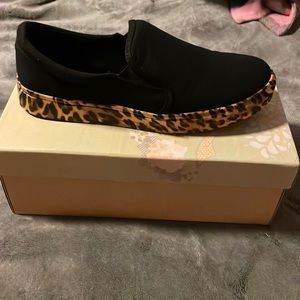 Black leopard slip on shoes
